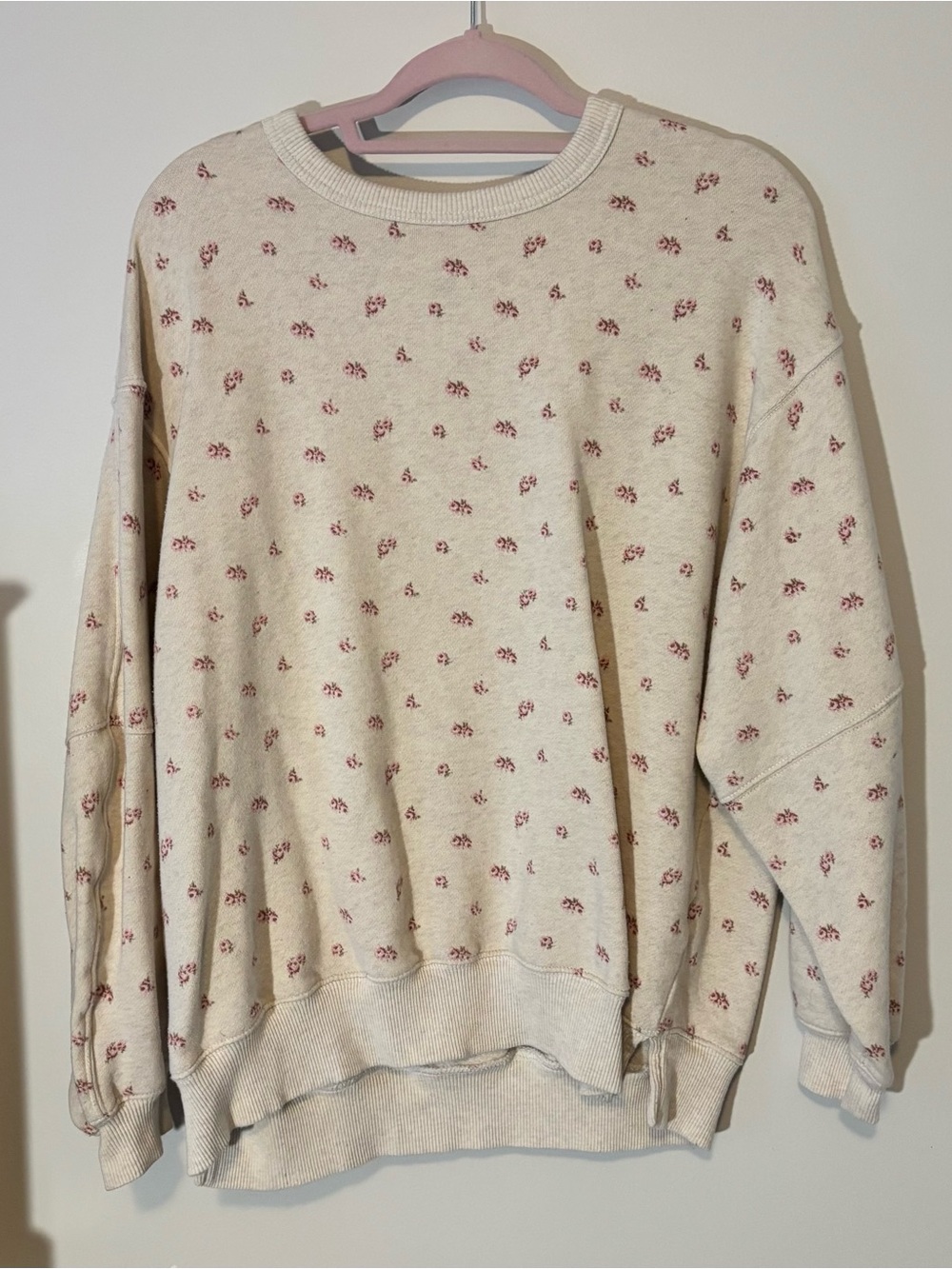 Aerie Cream Floral Micro-Print Pullover Sweatshirt
